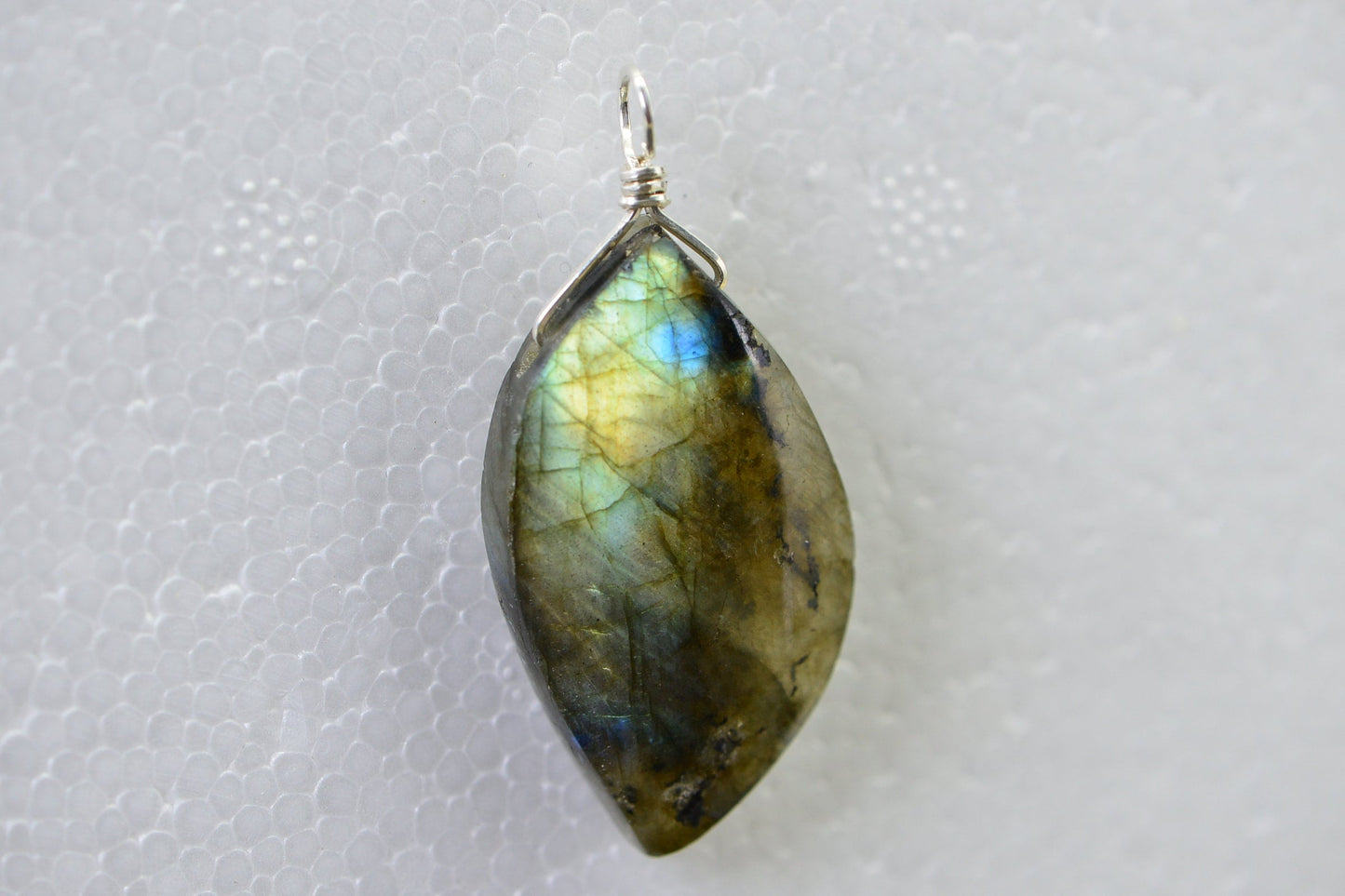 Wire Wrapped Labradorite Pendant: Teardrop Gemstone Dangle Charm