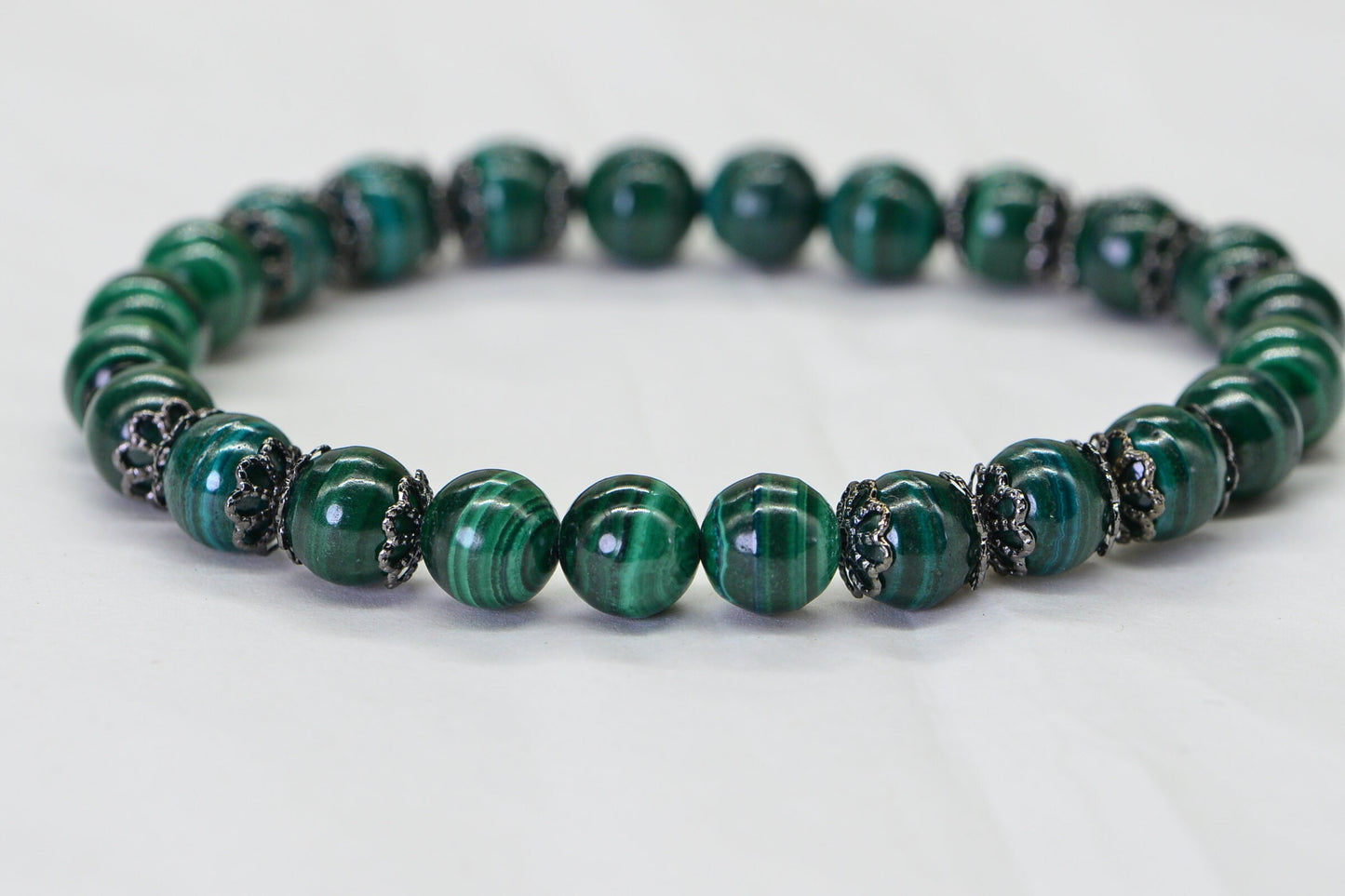 Natural Malachite Bracelet: 8mm Gemstone Beaded Bracelet