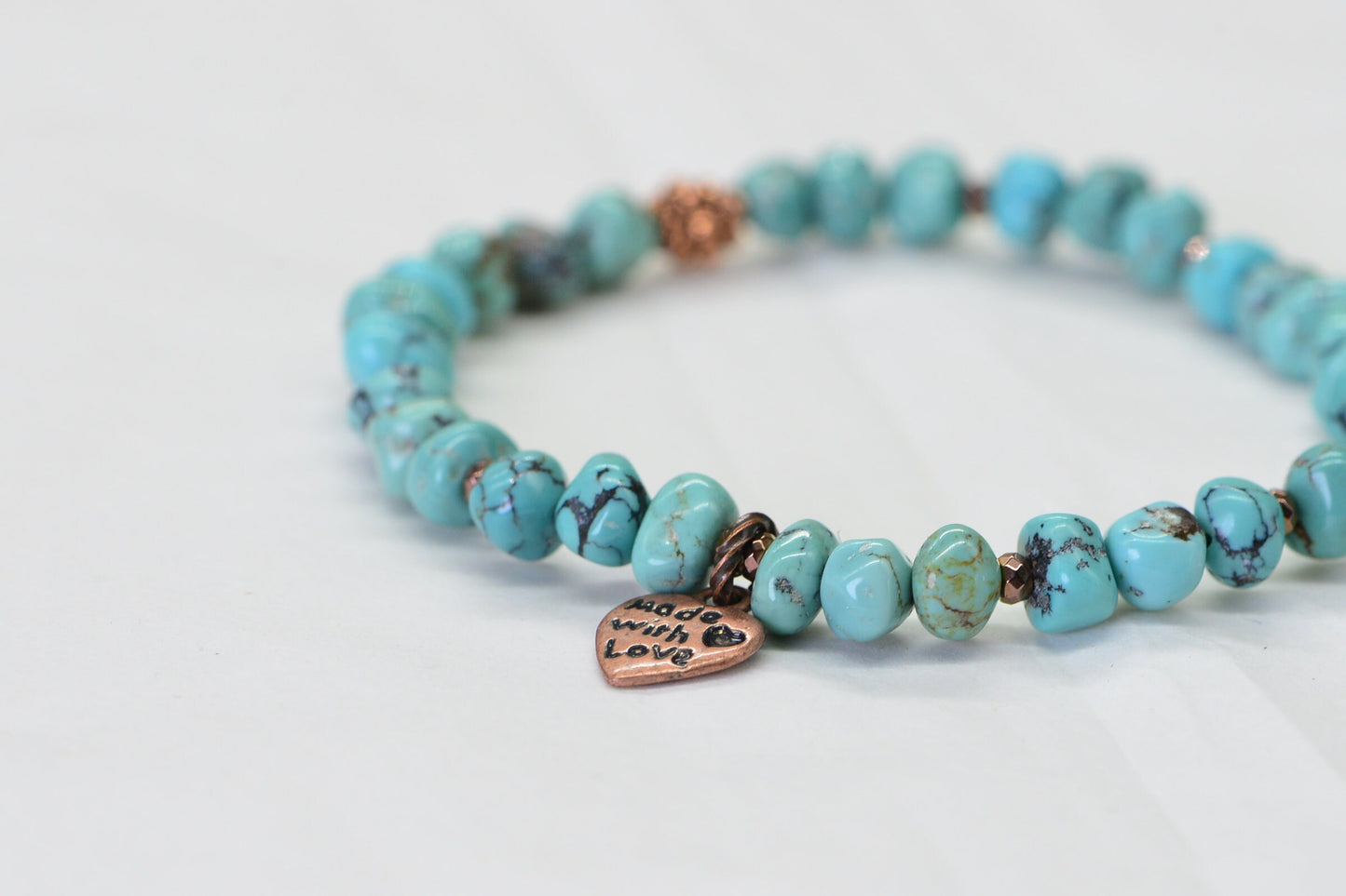 Kingman Turquoise Nugget Bracelet: Copper Heart Charm