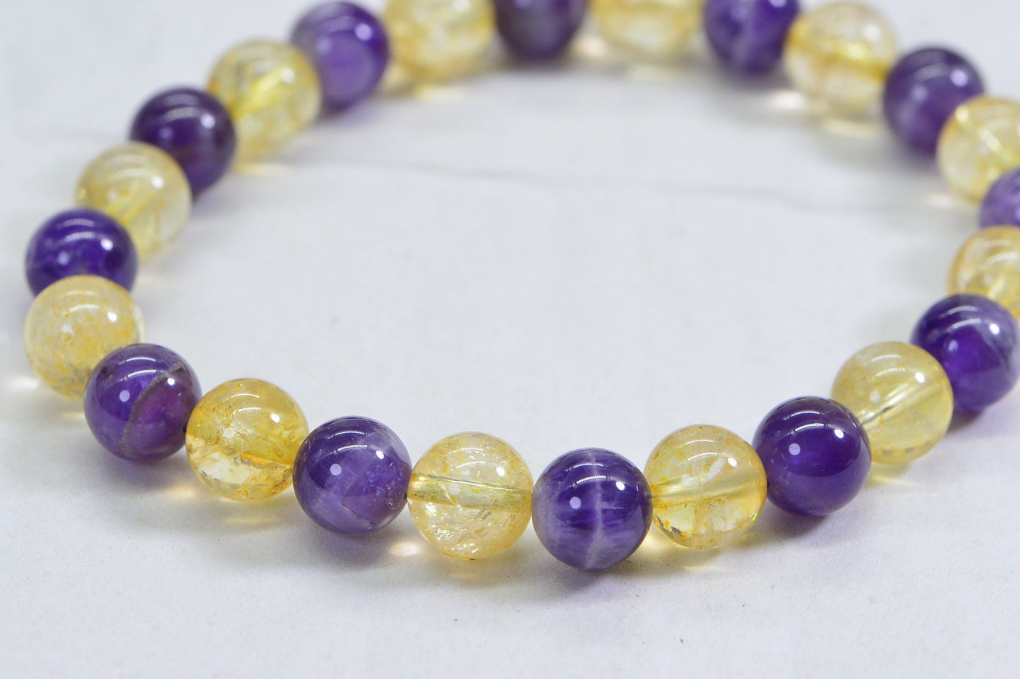 Natural Ametrine Bracelet: Amethyst and Citrine Gemstone, 8mm Beaded