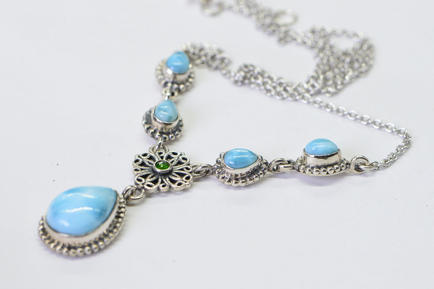 Blue Larimar Teardrop Necklace, Sterling Silver, Dominican Gemstone