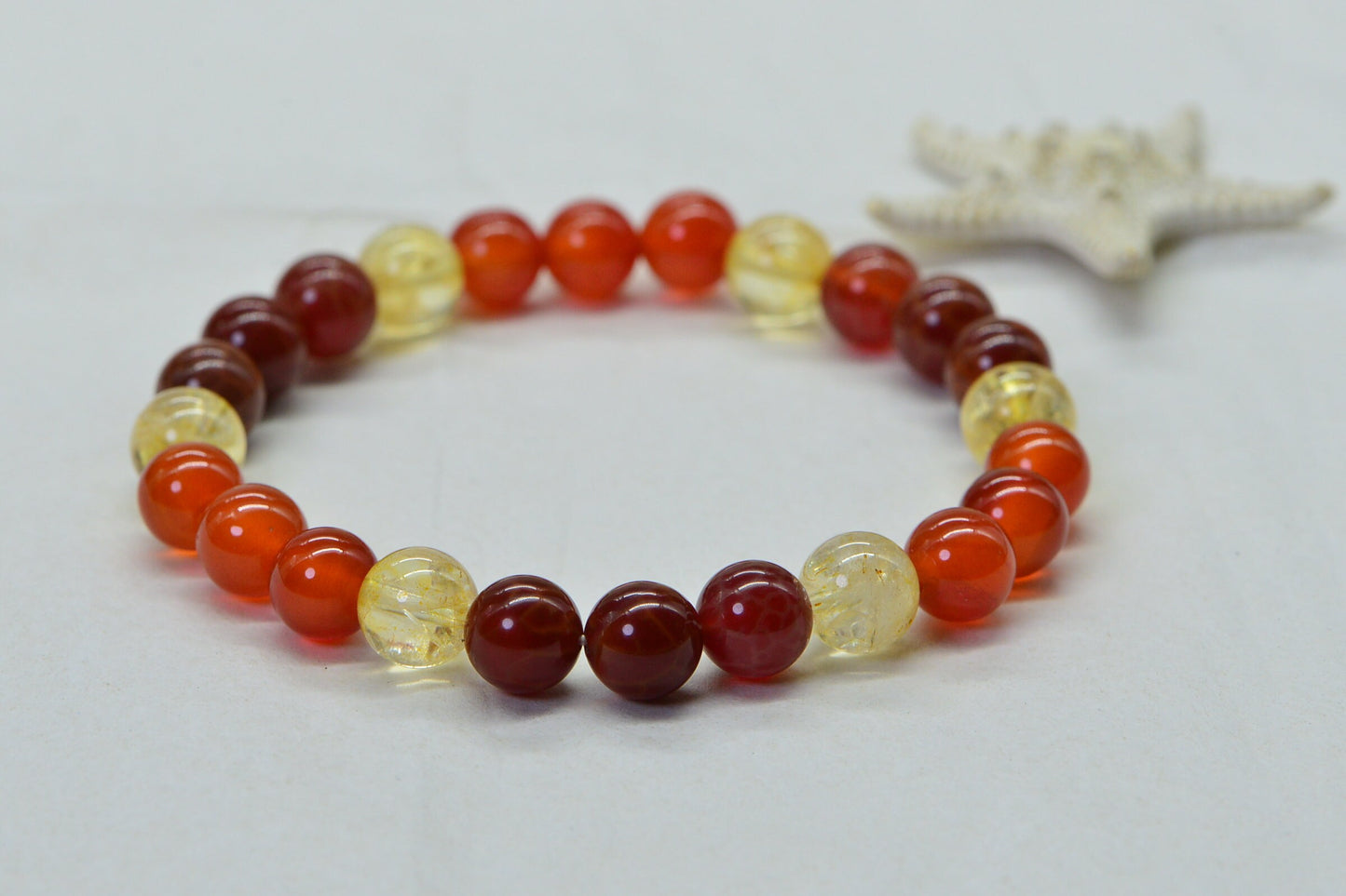 Red Agate Citrine Carnelian Beaded Gemstone Bracelet