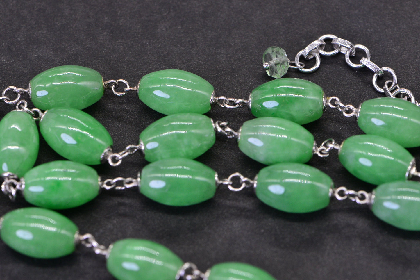 Apple Green Jade Necklace: Sterling Silver Barrel Link Choker