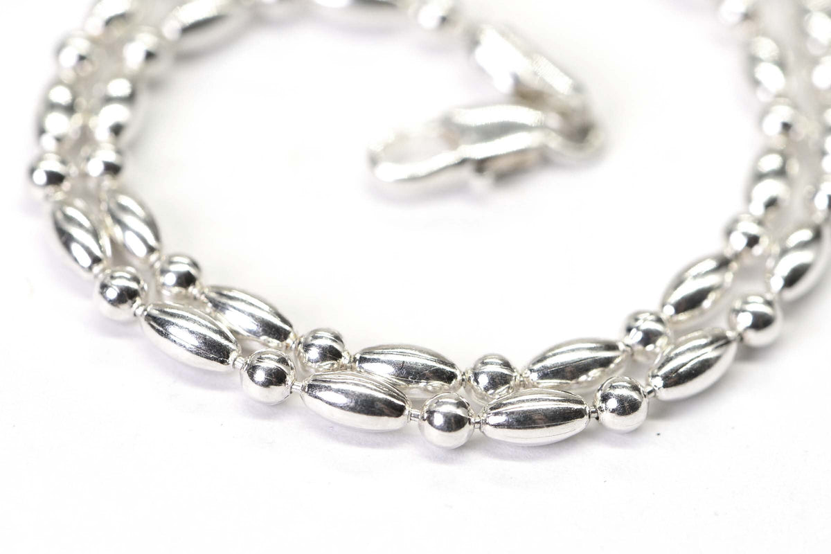 Sterling Silver Beaded Bracelet: Multi-Shape Anklet