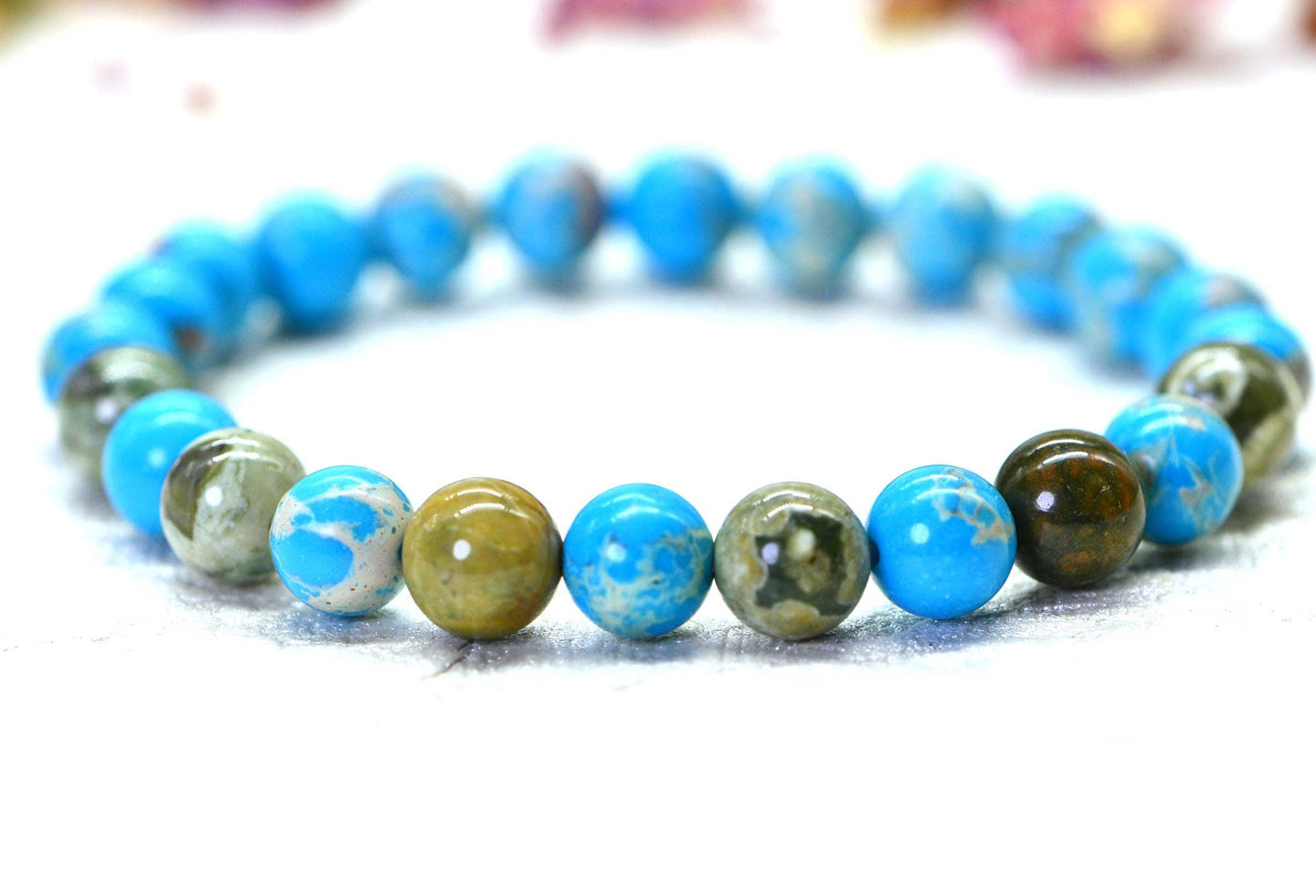 Aqua Terra Jasper & Rainforest Rhyolite 8mm Beaded Bracelet