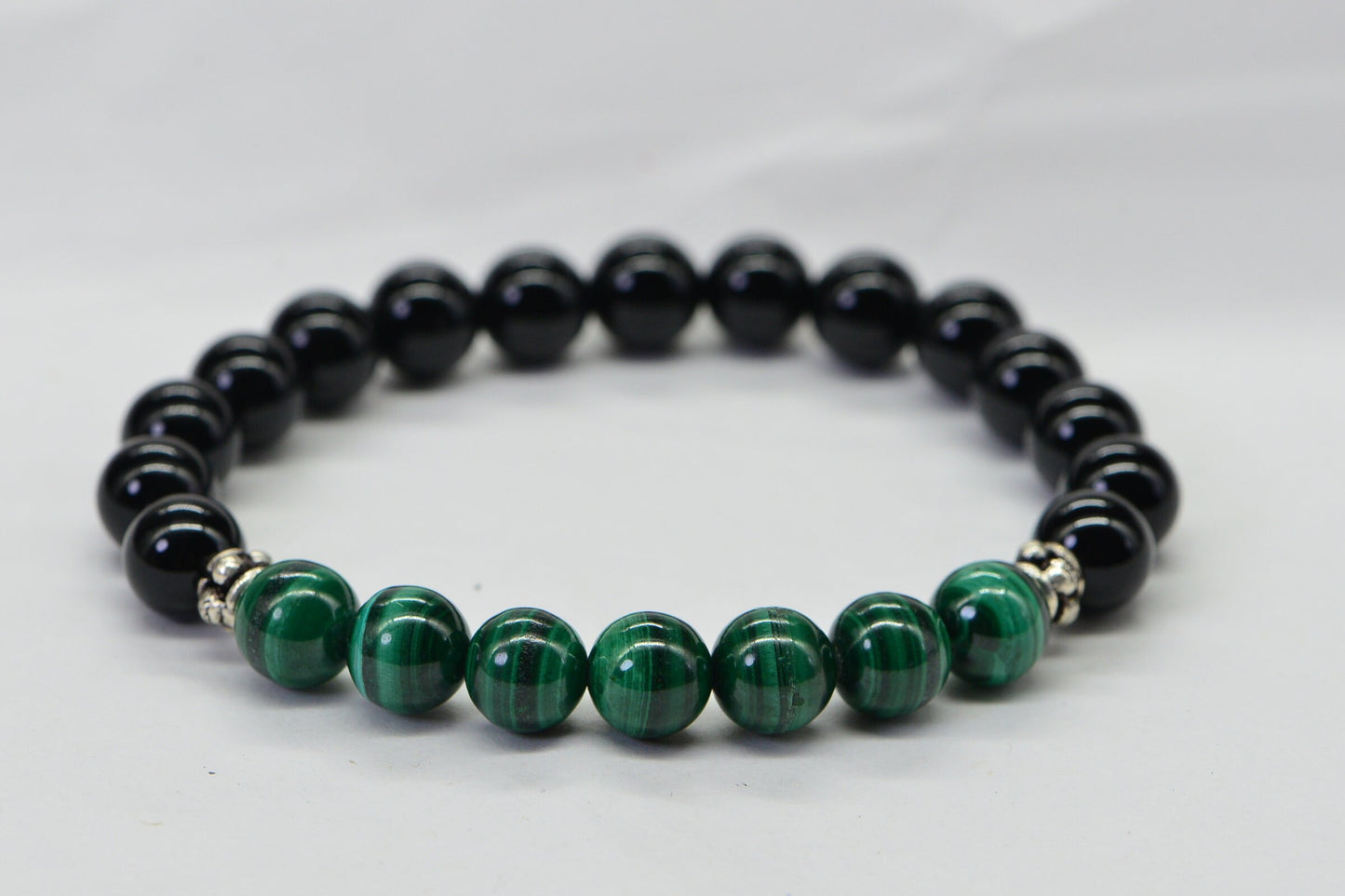 Malachite and Obsidian Bracelet: 8mm Gemstone Protection Bracelet