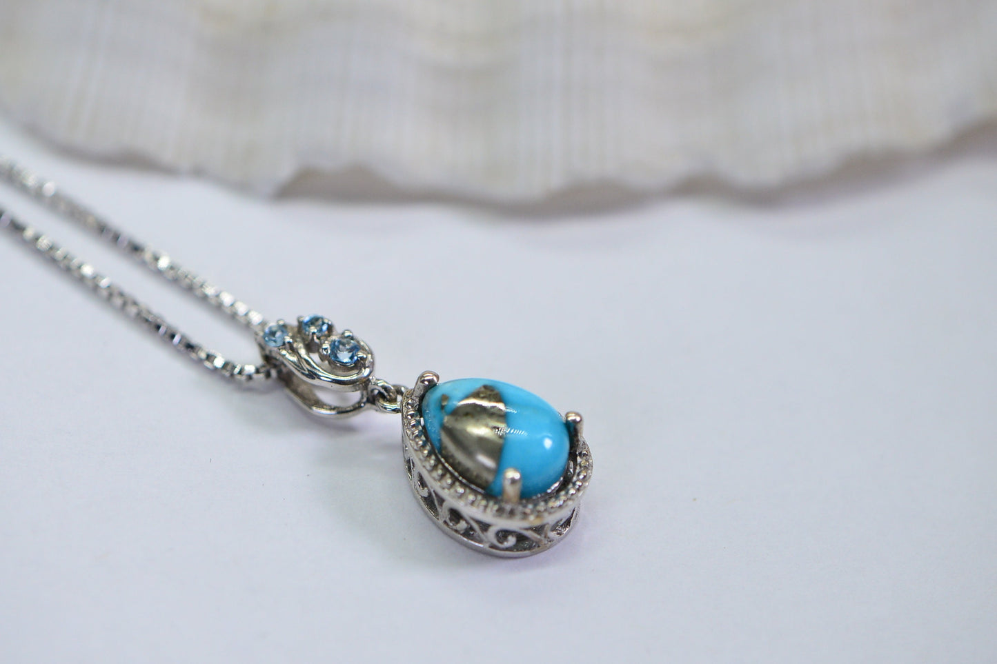 Sleeping Beauty Turquoise Natural Aquamarine Sterling Silver Necklace Pendant Birthstone December