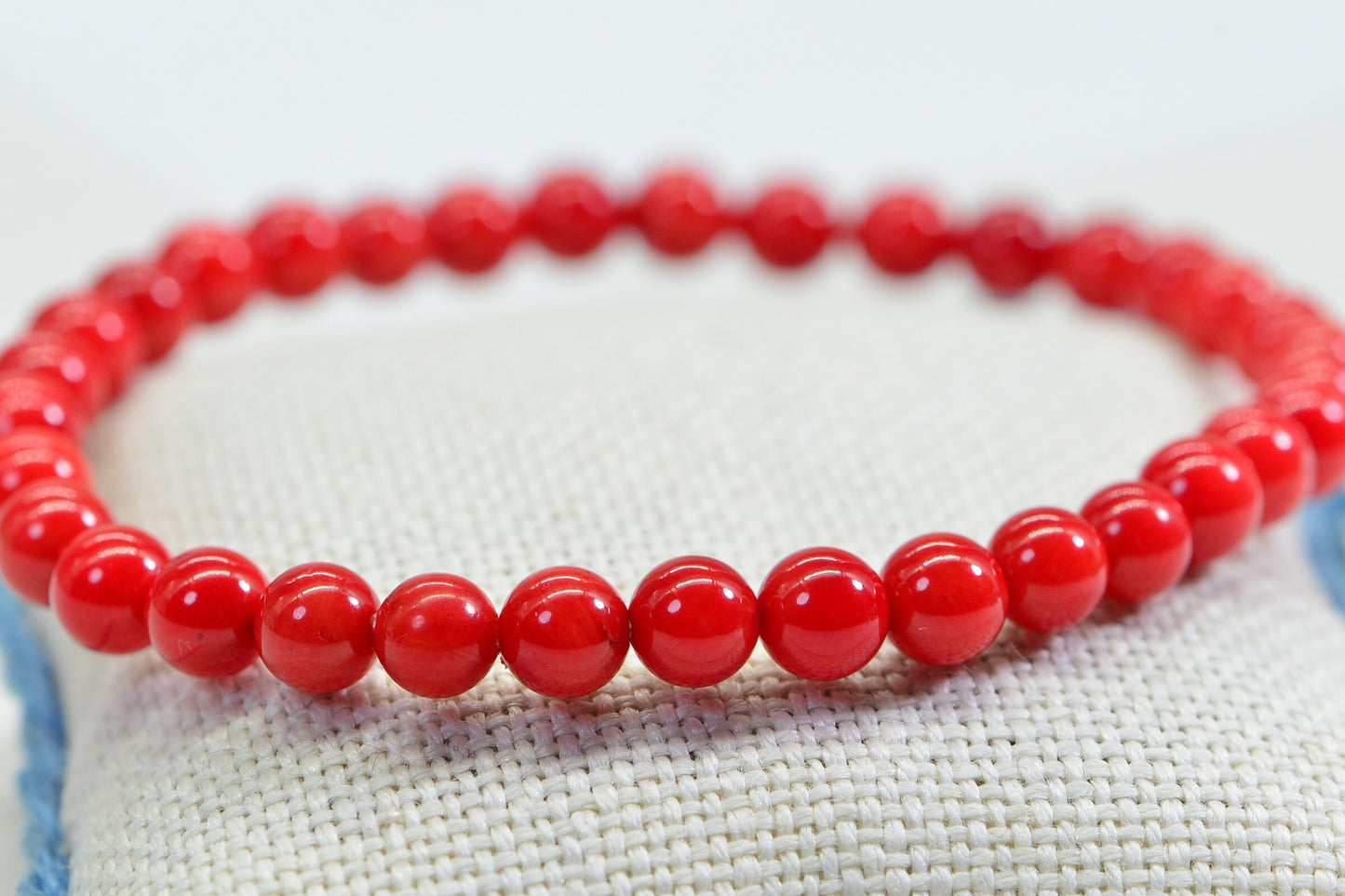 Bamboo Red Coral Bracelet Narrow 6mm Beaded Stretch cord Yoga Gift Bracelet