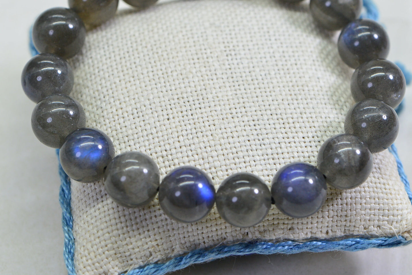 Blue Flash Labradorite Bracelet: 10mm Round Gemstone Boho Jewelry