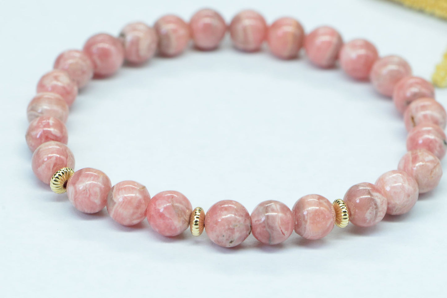 AAA Rhodochrosite Bracelet: 14K Gold Filled, Pink Gemstone Healing Crystal
