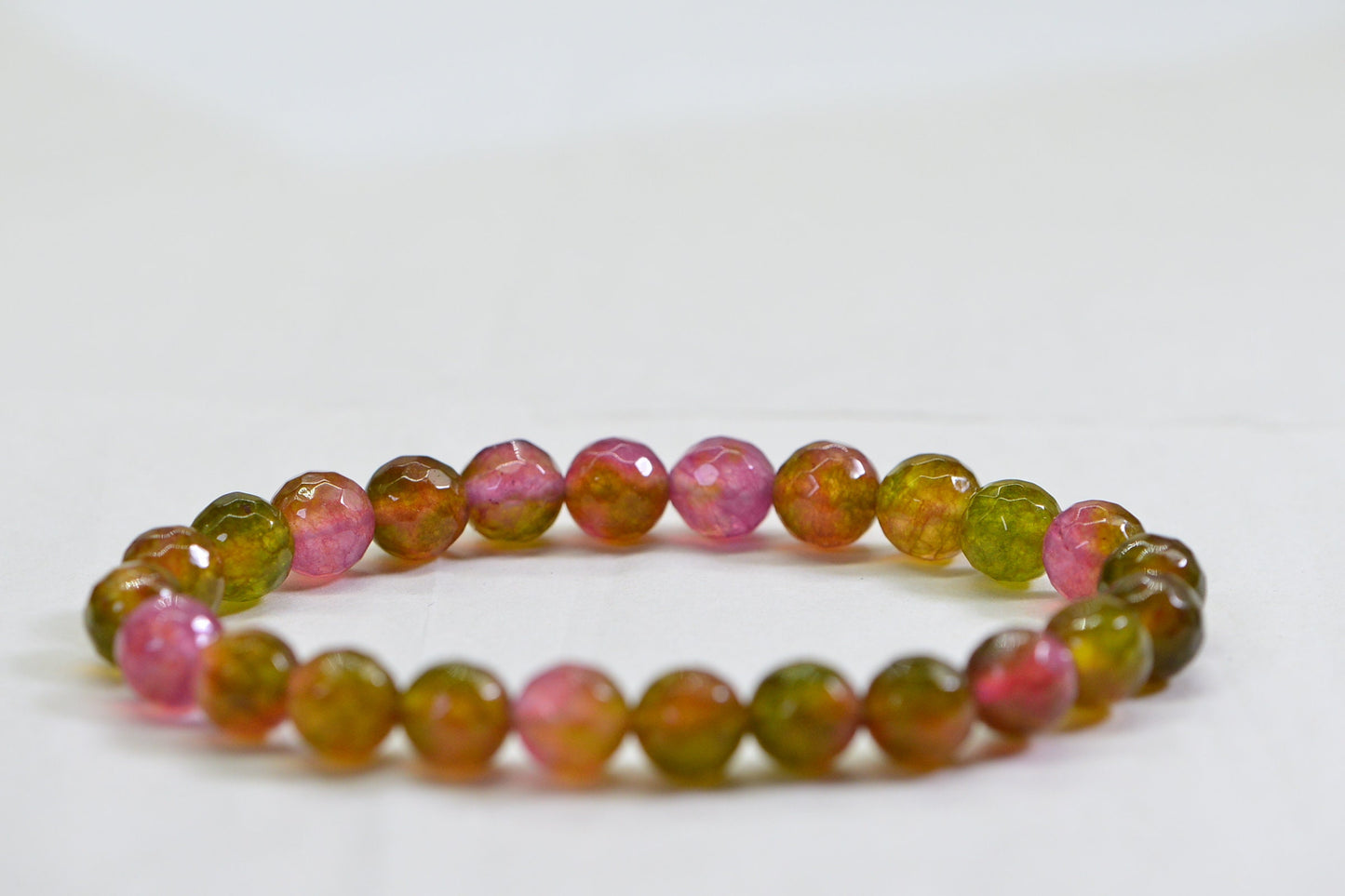 Watermelon Jade Bracelet: Faceted 8mm Gemstone Beaded Bracelet