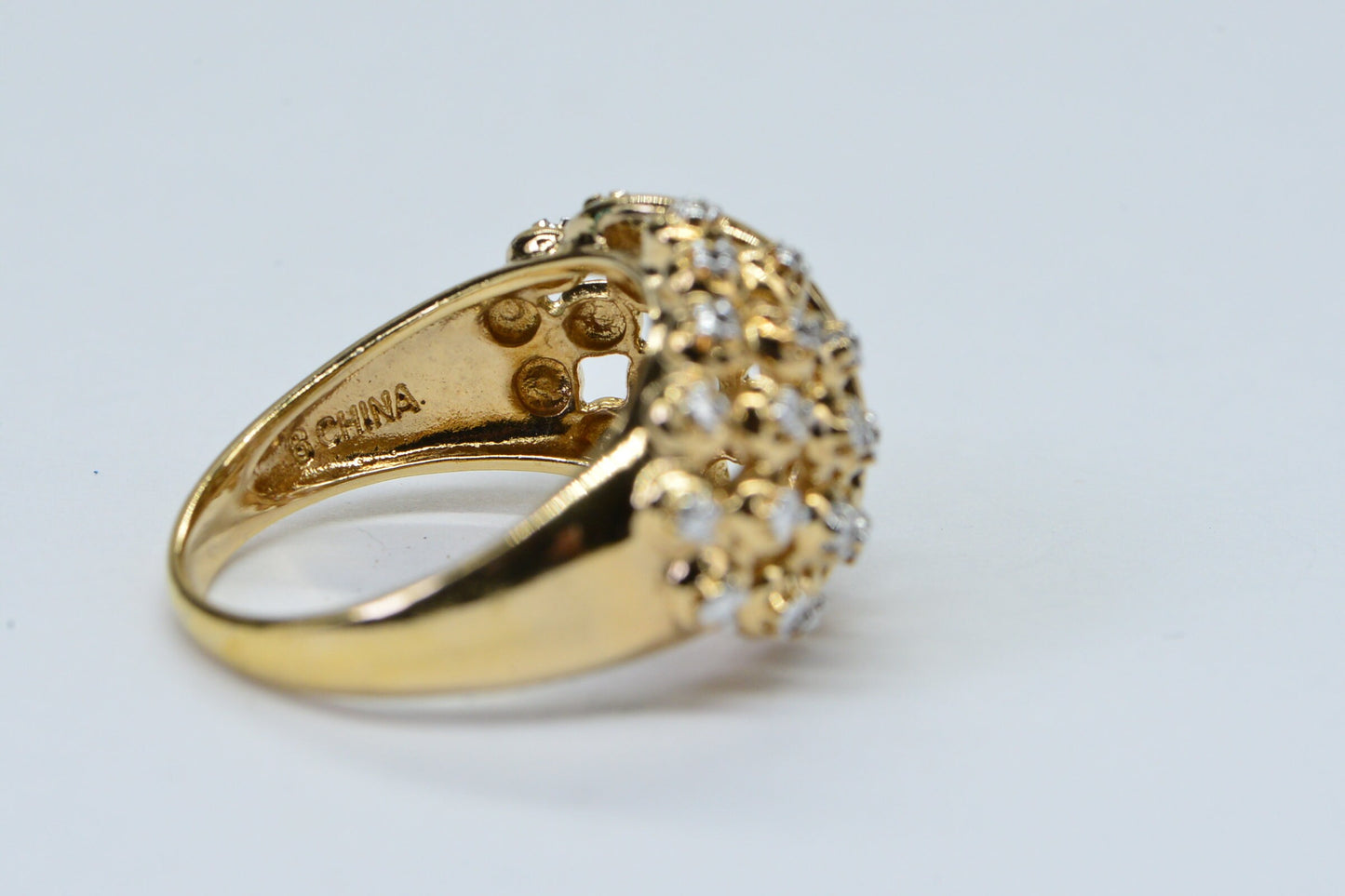 Vintage Dome Ring Diamond 14K Yellow gold Over Sterling Silver