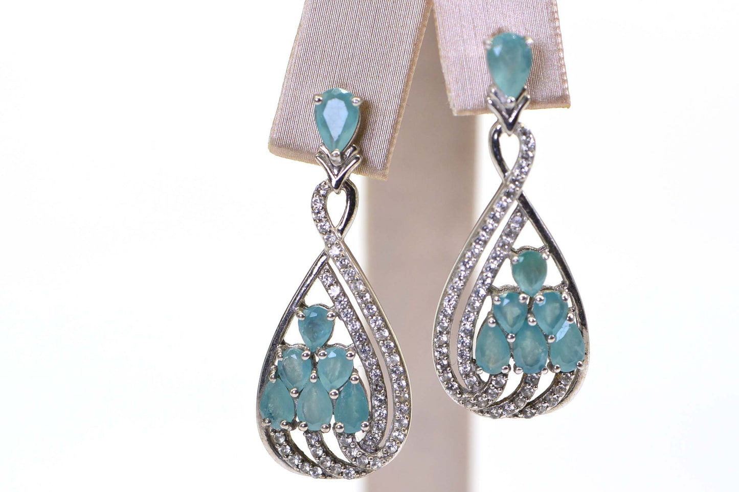 Vintage Grandidierite Teardrop Earrings, Sterling Silver, Mint Green Gems