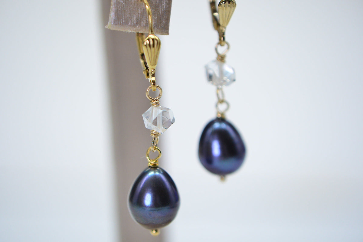 Black Pearl Herkimer Diamond Sterling Silver Earrings: July Birthstone