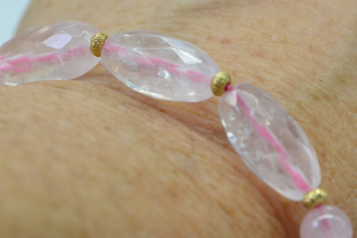 Rose Quartz Barrel ,Women's Healing Bracelet, Bead Bracelets, Love Bracelet .
