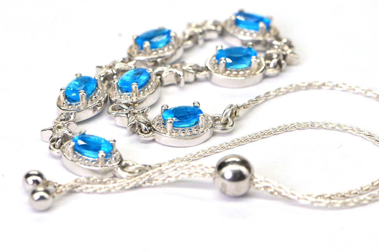Neon Blue Apatite Bracelet: Sterling Silver Adjustable Bolo Chain