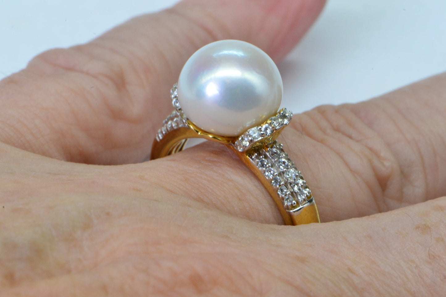 13mm Golden South Sea Pearl Ring: 14K Gold Vermeil, CZ Accents