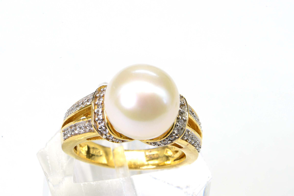 Australian South Sea Pearl Ring: 14K Yellow Gold over Sterling Silver