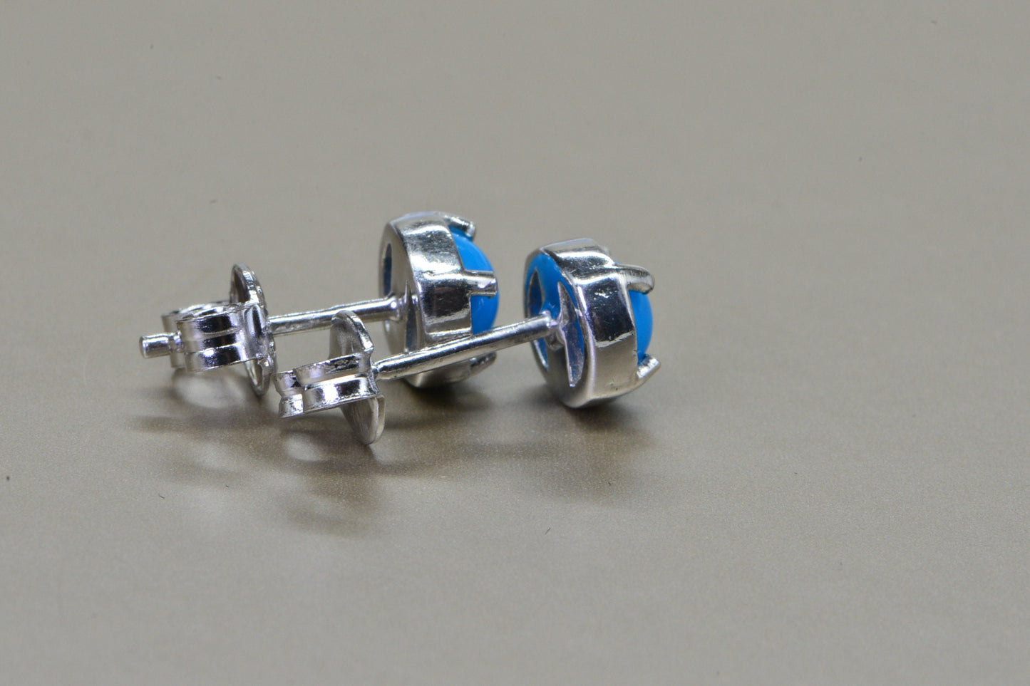 Sleeping Beauty Turquoise Stud Earrings: Sterling Silver, Round, 5mm