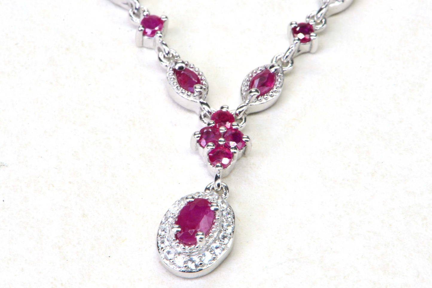 Sterling Silver Ruby Necklace, Delicate Flower Choker