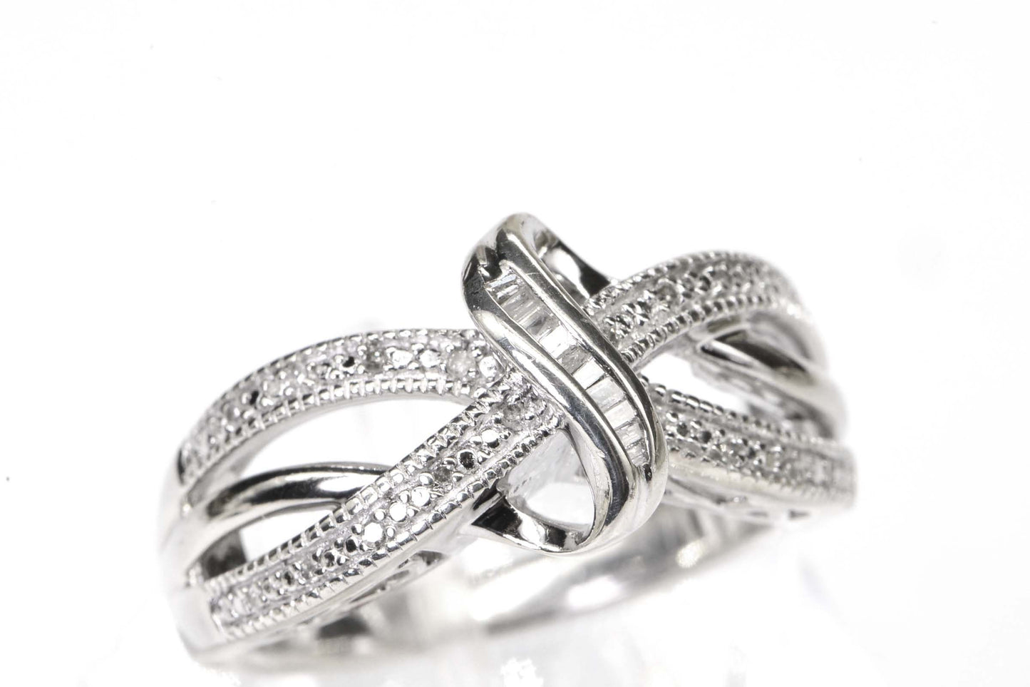 Baguette Diamond Knot Ring: Sterling Silver Anniversary Band, Size 8