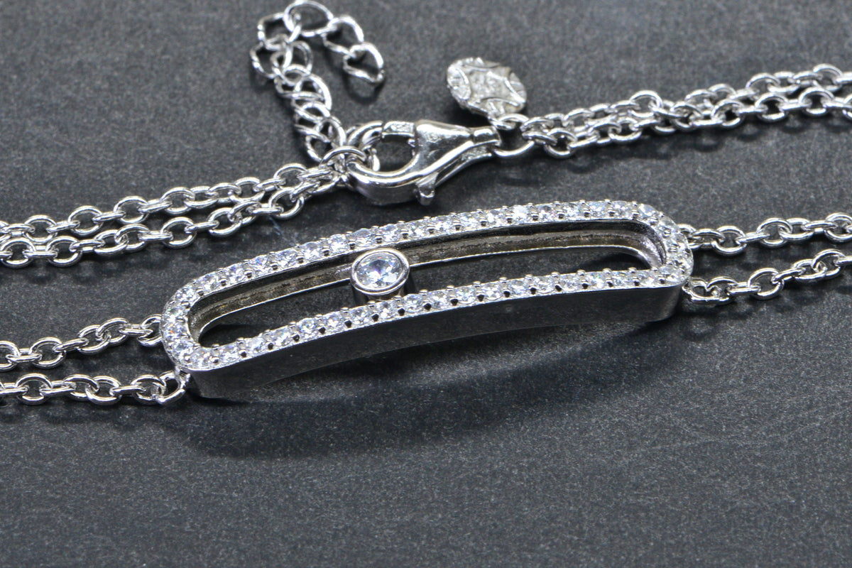 Simulated Diamond Sparkly Silver Bar Bracelet Sterling Silver