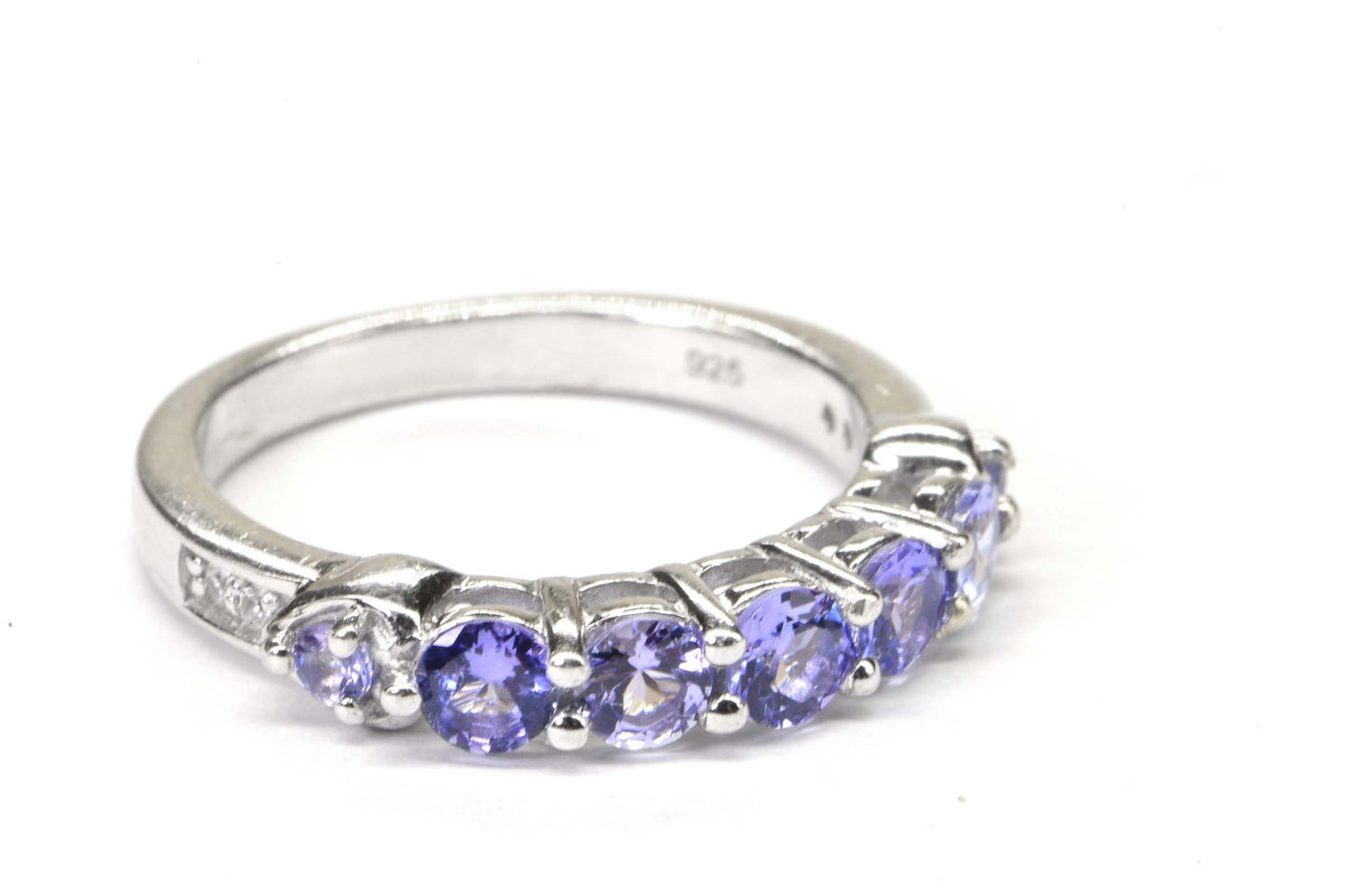 Tanzanite Band Rings Trillion Cut Stone Multi Stone Sterling Silver Birthstone December