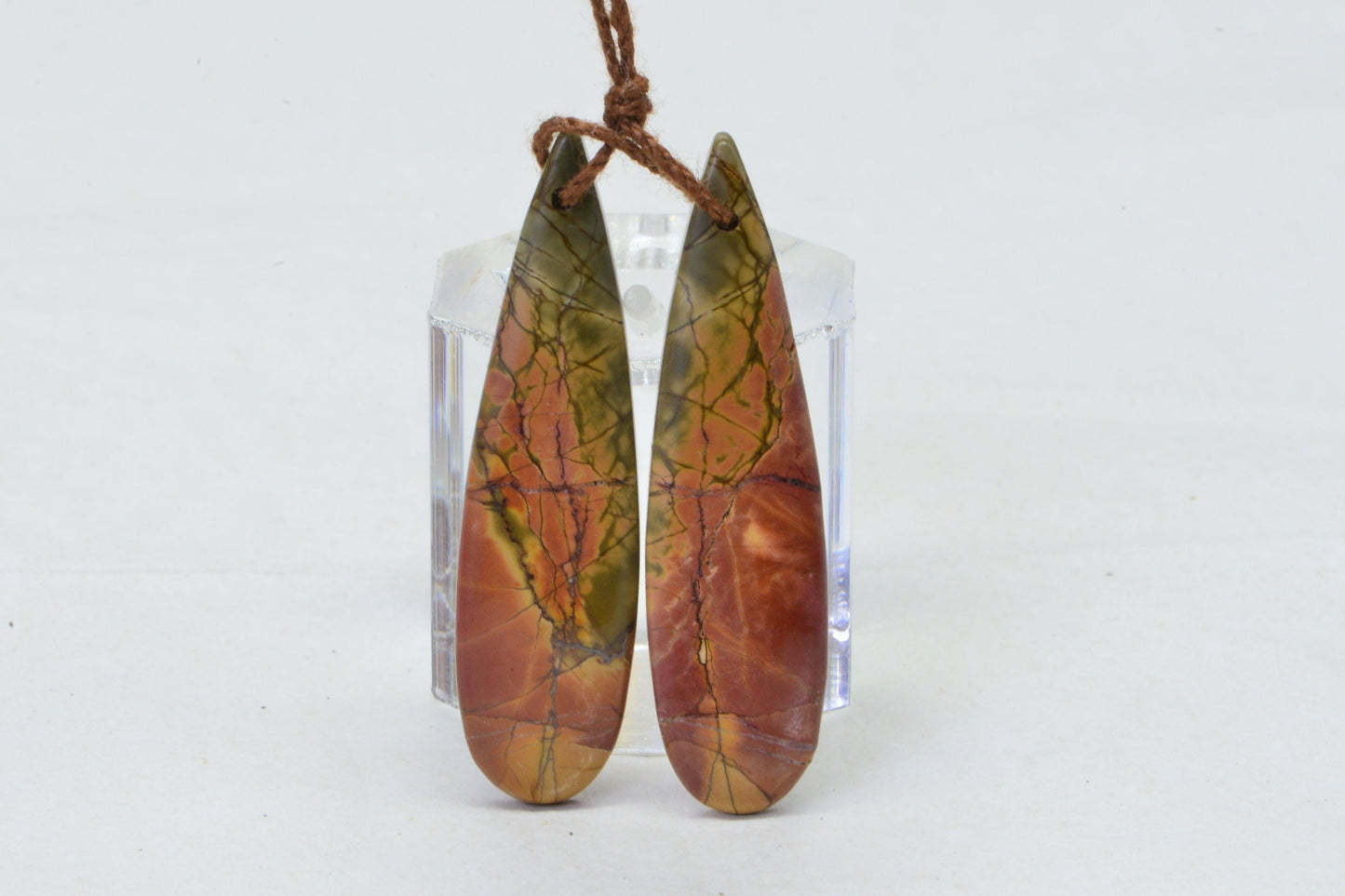 Cherry Creek Jasper Long Teardrop Cabochon Natural Gemstone Orange Brown Green