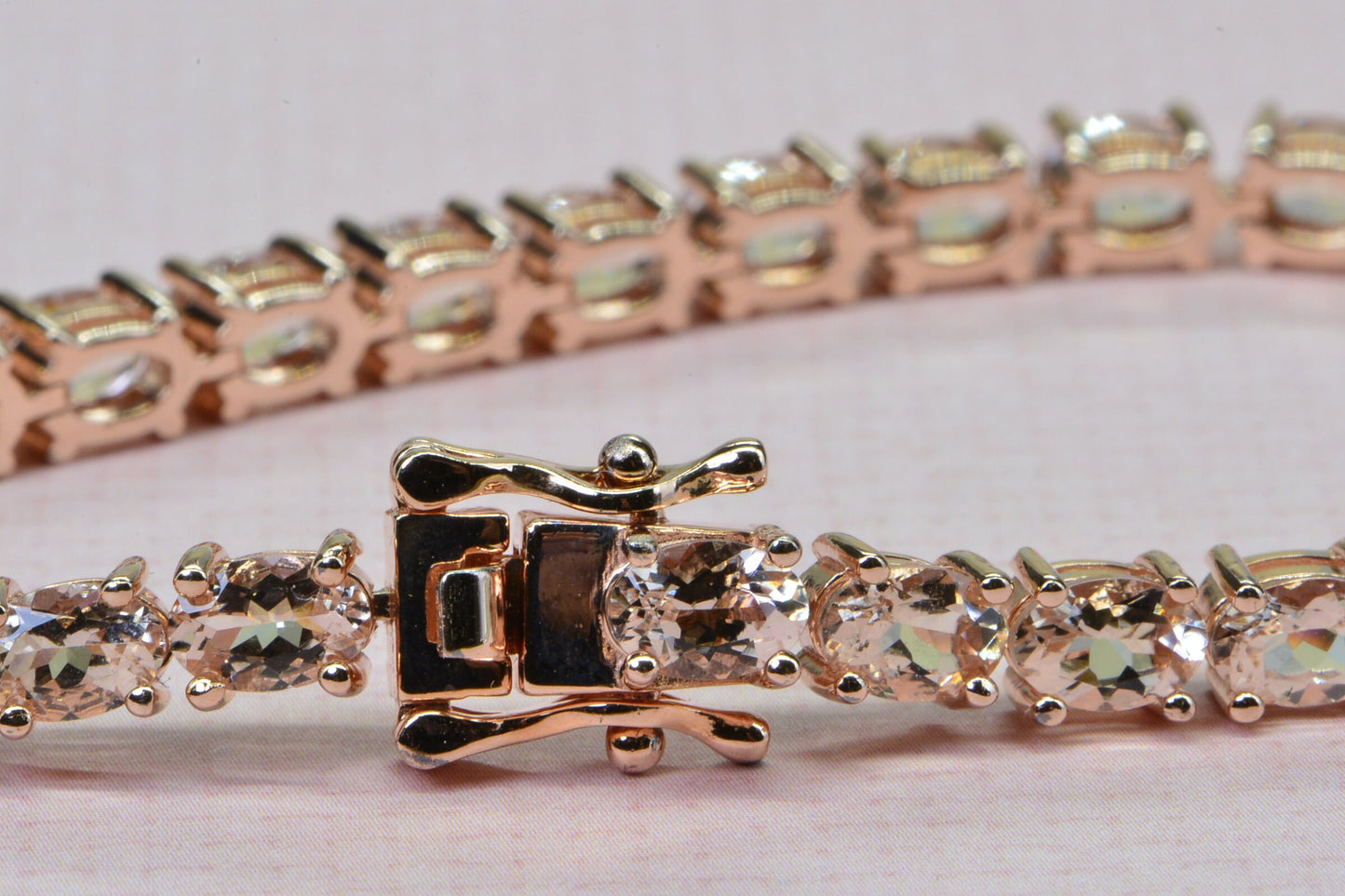 Morganite Tennis Bracelet: Rose Gold Vermeil Sterling Silver, 19.2ct Gemstone