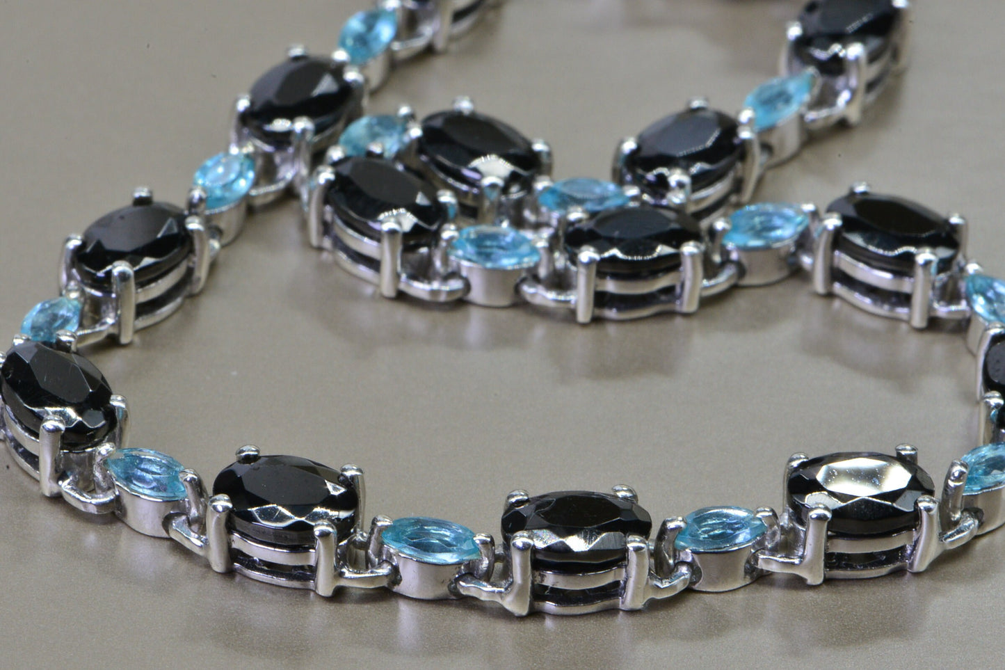 Black Spinel & Apatite Tennis Bracelet, Platinum Over Sterling Silver, Vintage Style