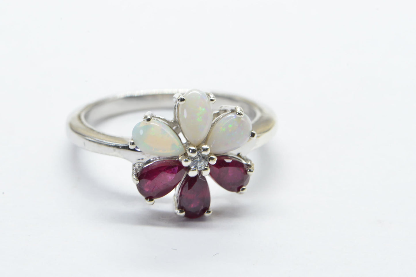 Genuine Australian Solid White Opal Flower Cluster Women Ring Cocktail Ring Birthstone October