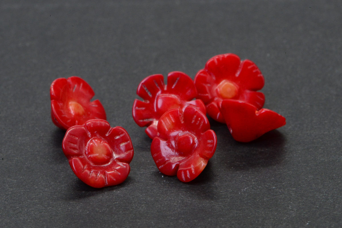 Natural Coral Carved Poppy Floral Beads Gemstone Red Coral