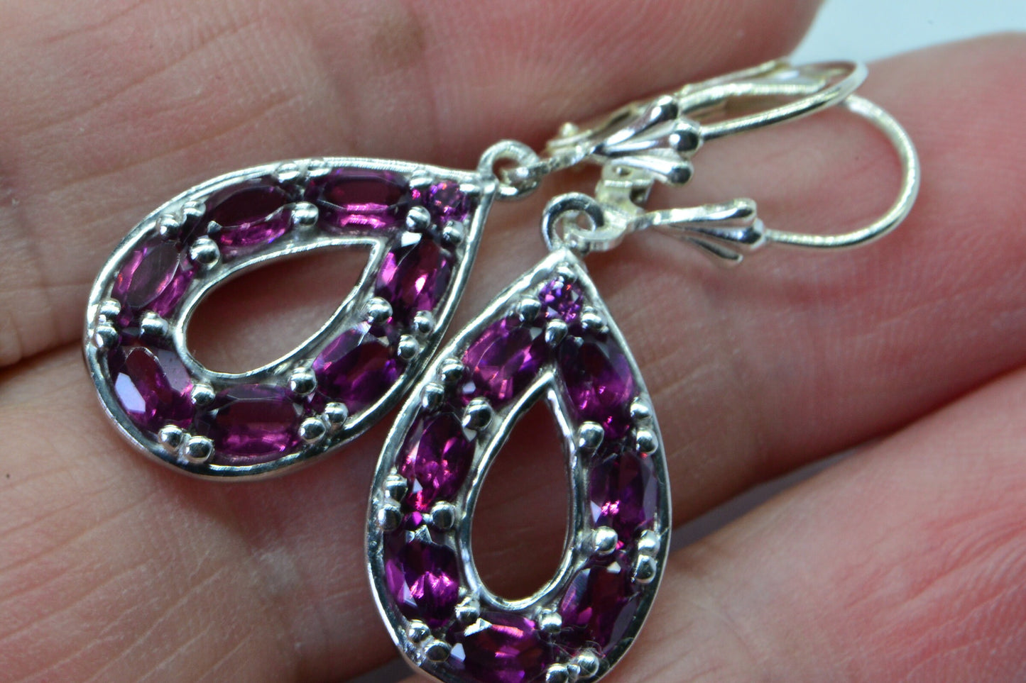 Rhodolite Garnet Sterling Silver Teardrop Hoop Earrings