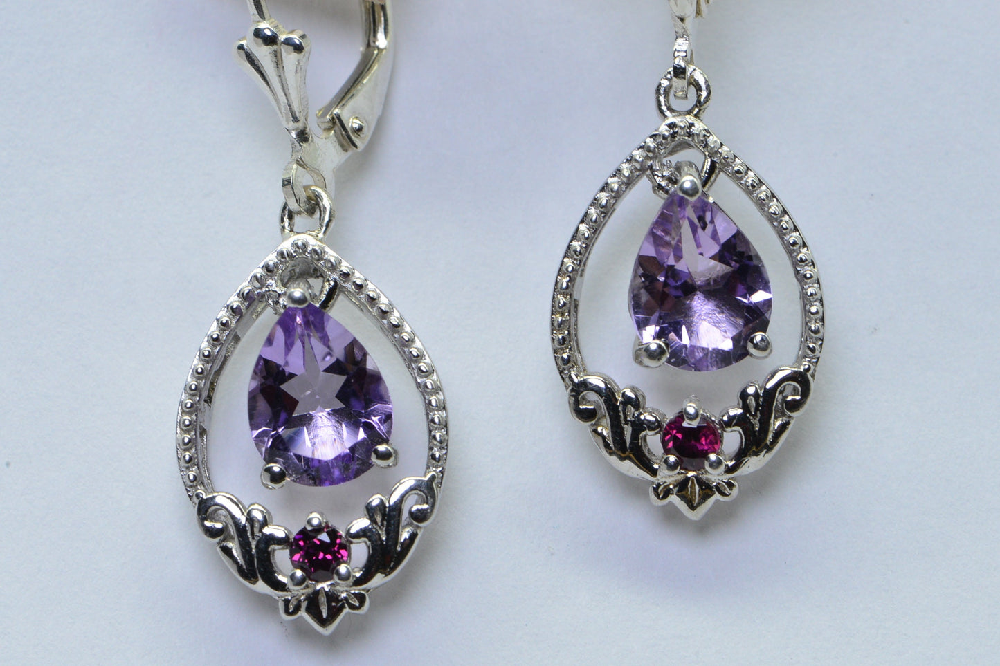 Amethyst Garnet 925 Silver Drop Earrings - 2 ctw