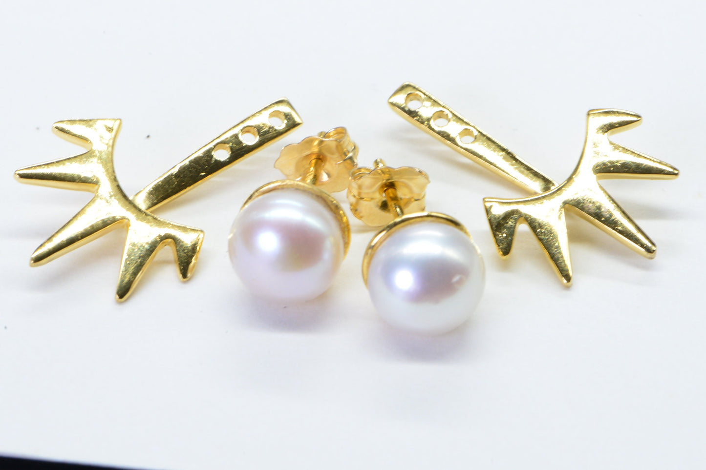 White Pearl Stud Earrings: 24K Gold Sterling Silver Jacketed Earrings