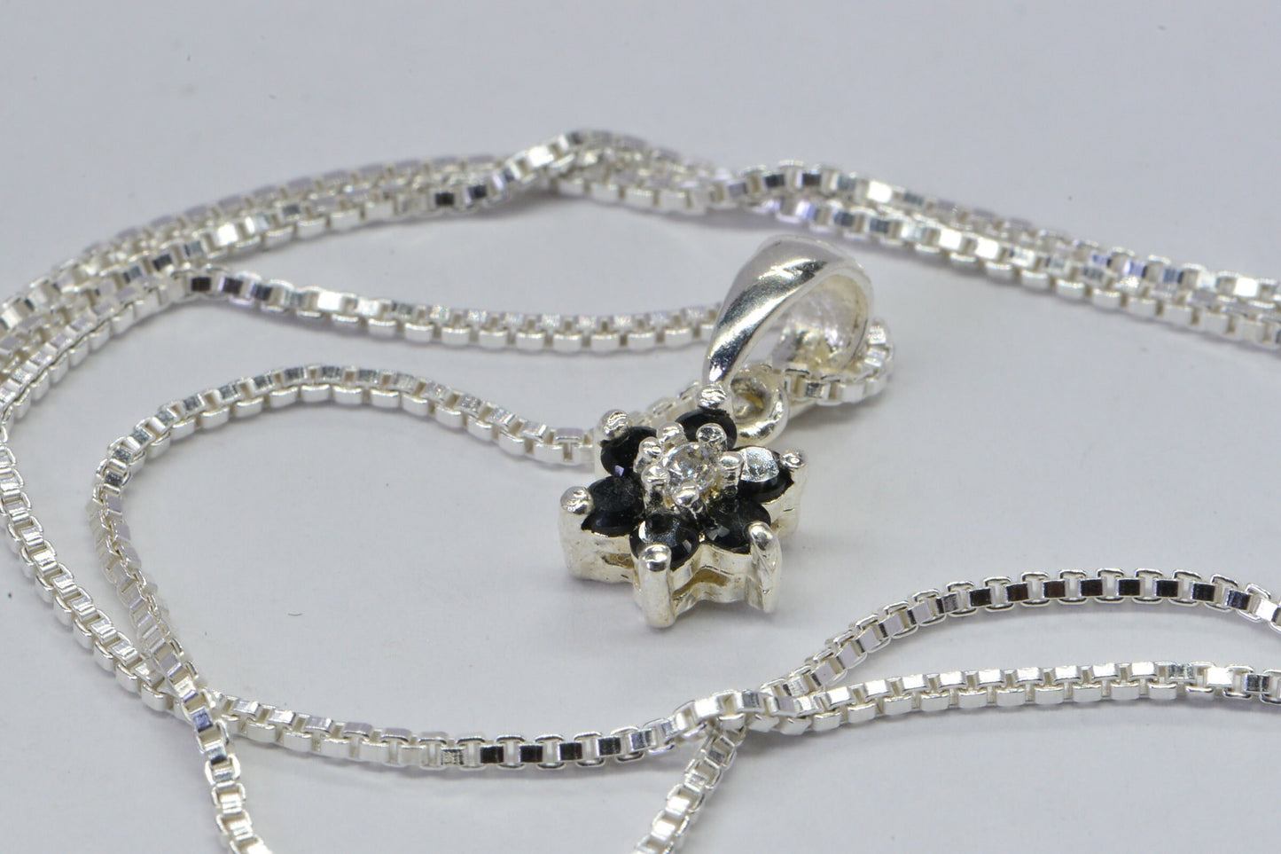 Black Spinel Flower Pendant Necklace: Sterling Silver Petite Jewelry