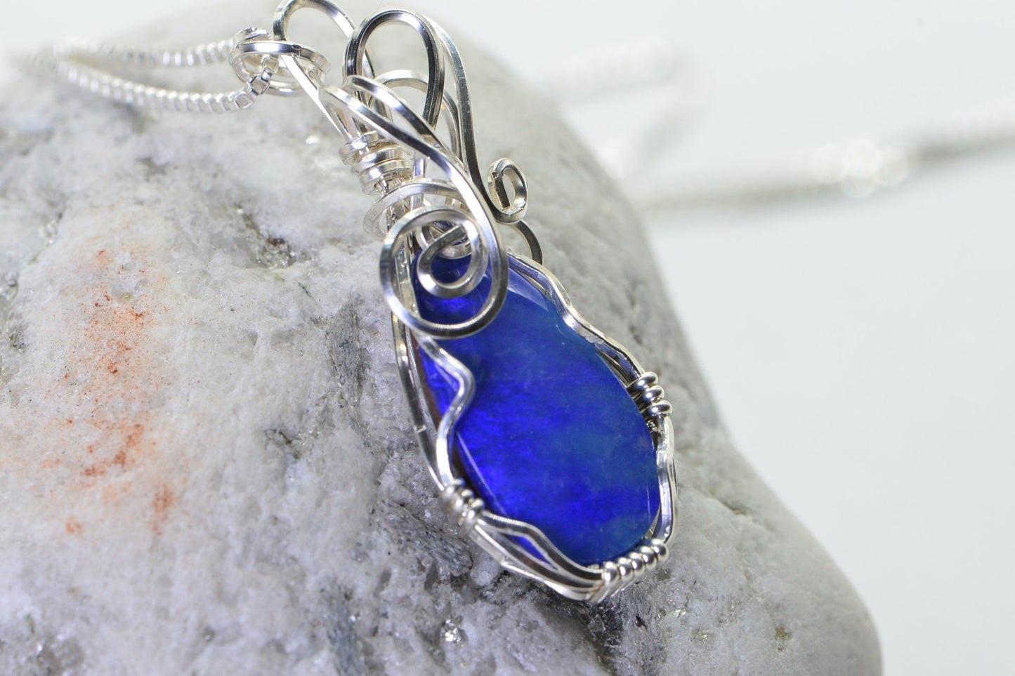 Sterling Silver Wire Wrapped Australian Opal Pendant Necklace