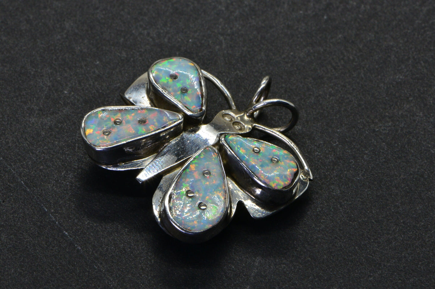 Vintage Navajo Nel J. Sterling Bright Lab Created Opal Butterfly Brooch Pendant