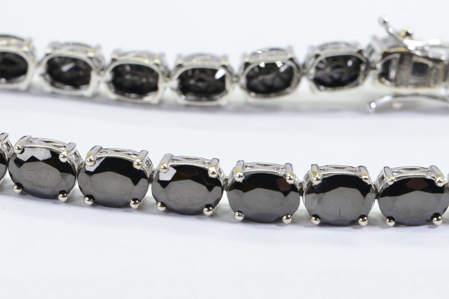 Black Spinel Tennis Bracelet: Vintage Sterling Silver Oval Stone Jewelry