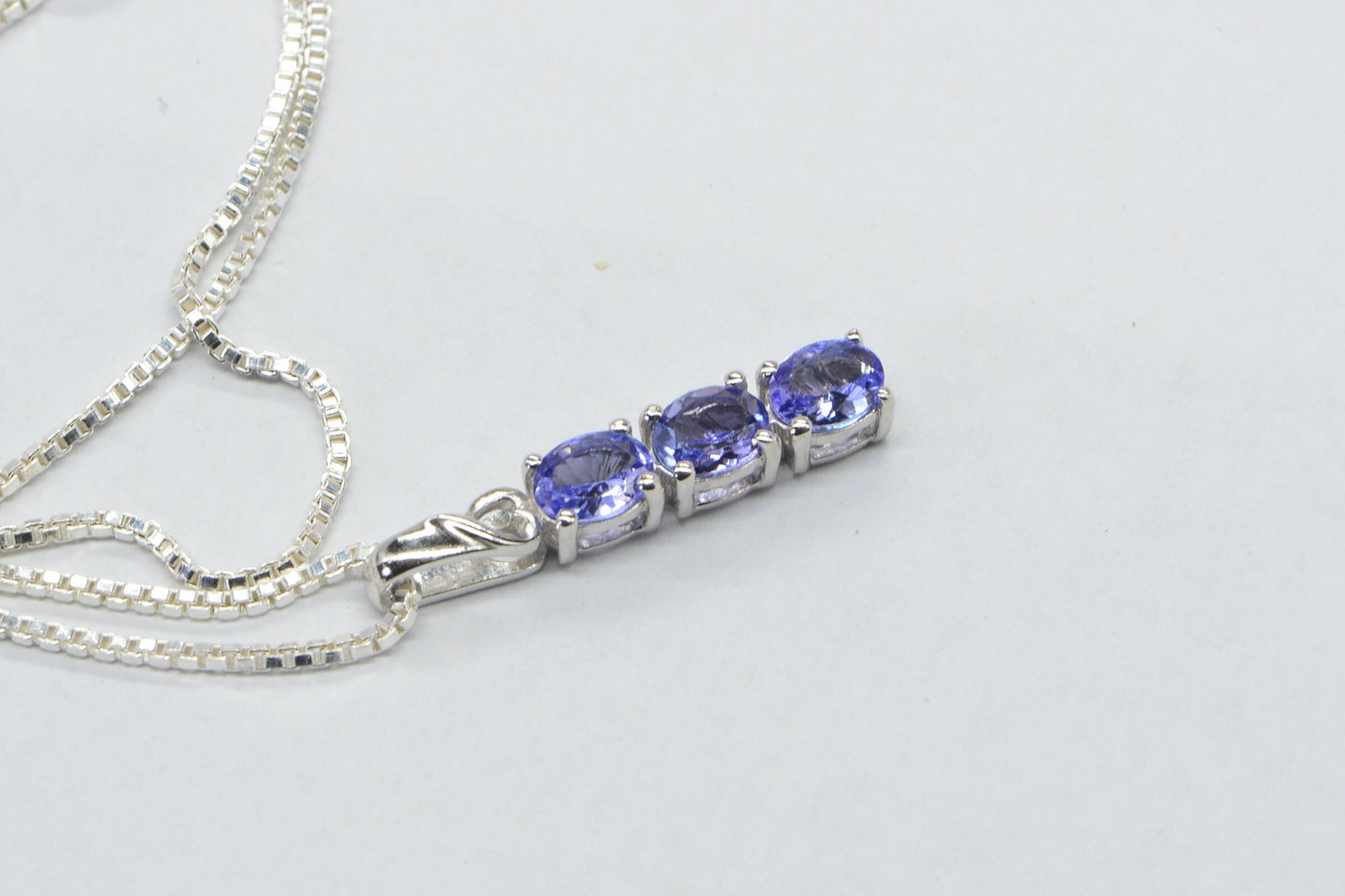 Tanzanite Three Stone Stick Pendant Sterling silver Necklace 18 inch