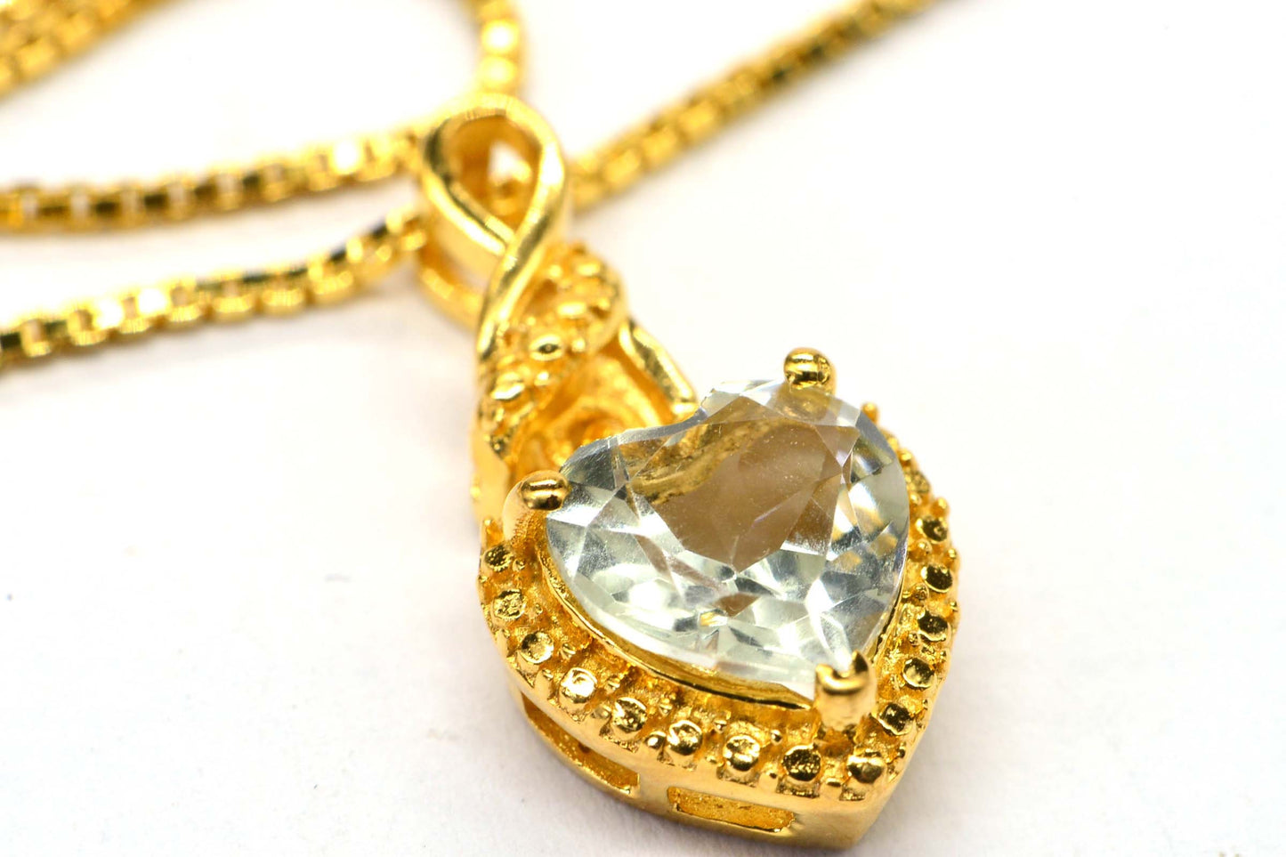 Green Amethyst Heart Pendant Necklace: 24K Gold Vermeil, February Birthstone