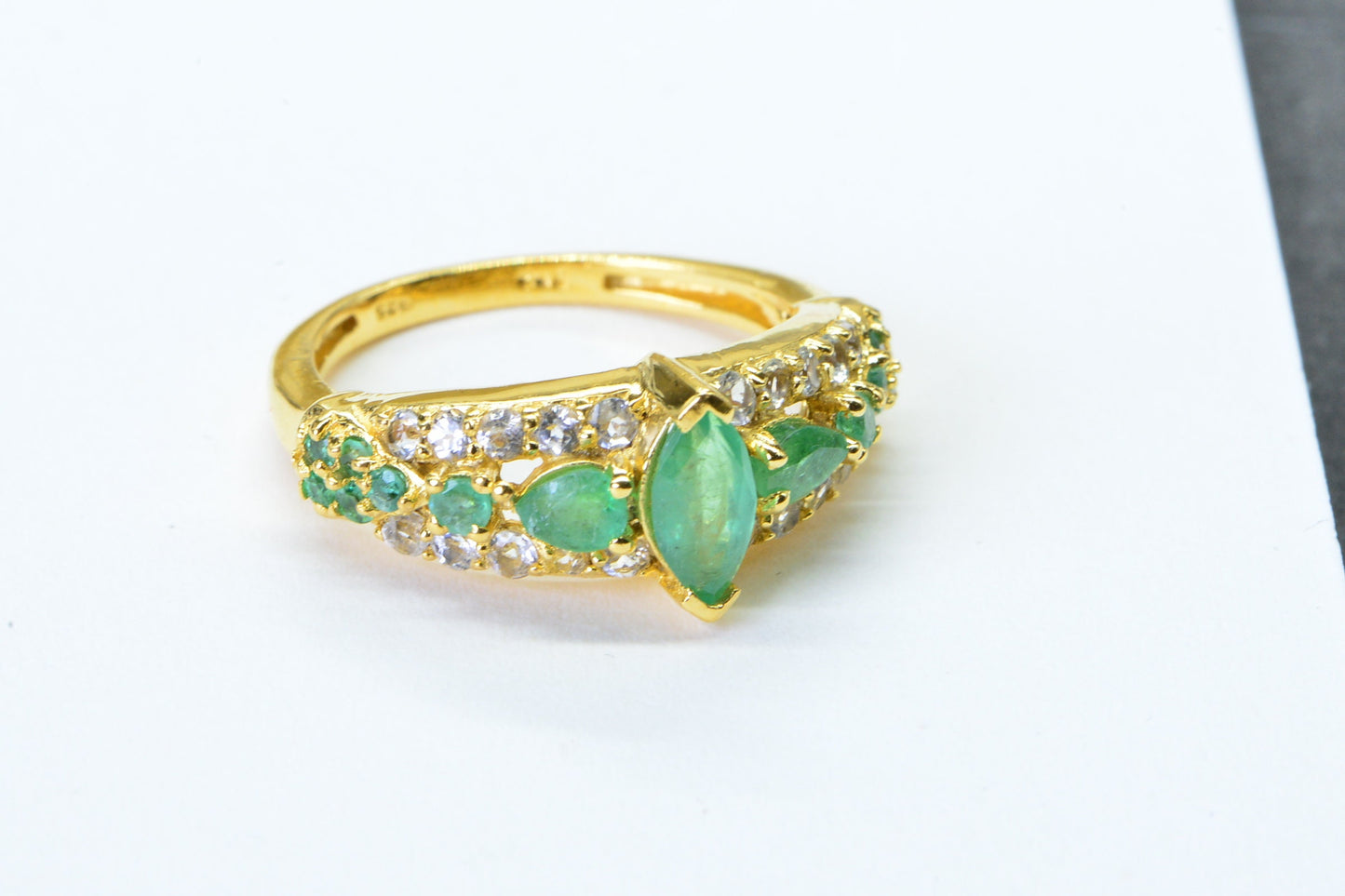 Colombian Emerald Ring: 24K Gold Over Sterling Silver, Vintage May Birthstone