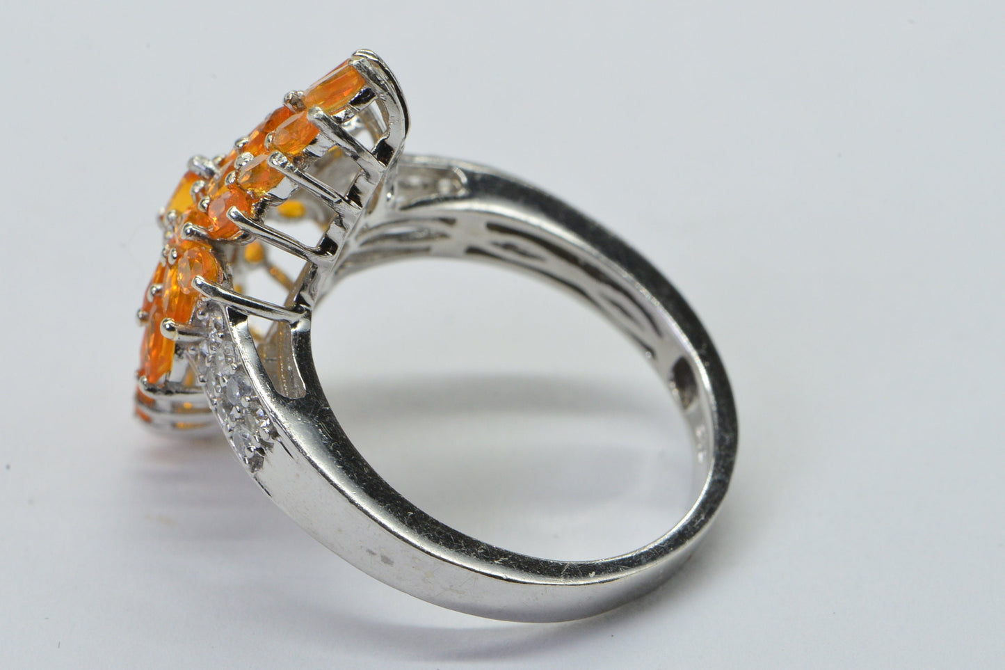 Mexican Fire Opal Cluster Sterling Silver Marquise style ring