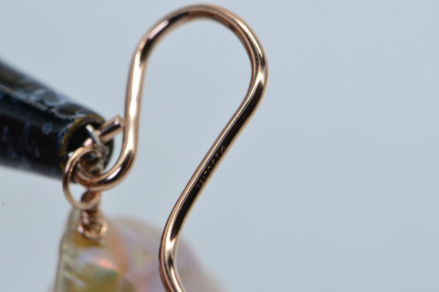 Biwa Pearl Earrings, Long Rose Gold 14K Gold Filled Jewelry