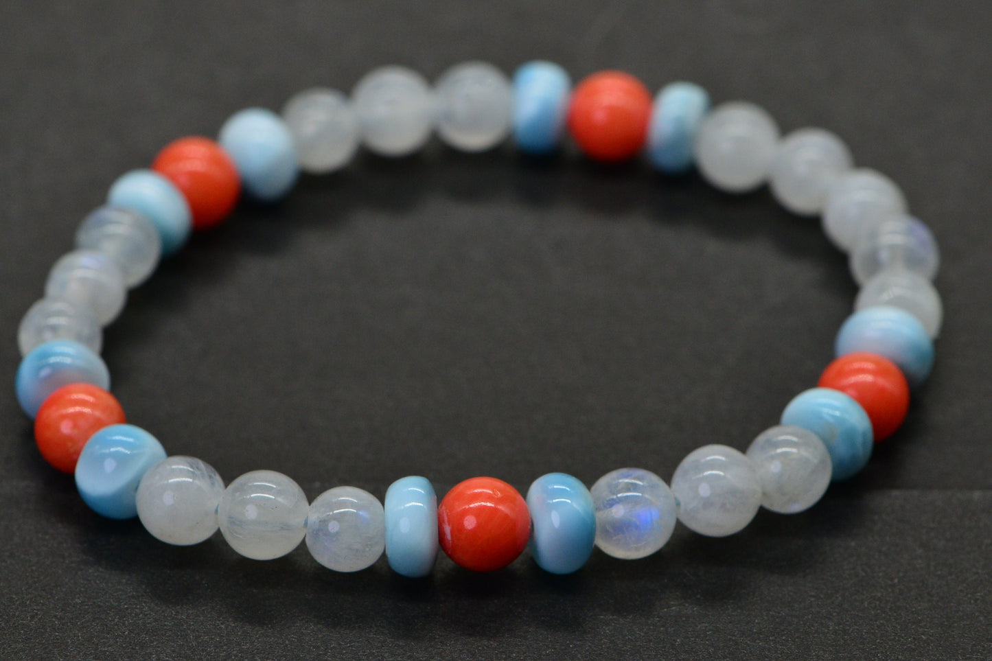 Genuine Larimar Coral Moonstone Beads Bracelet Healing Bracelet