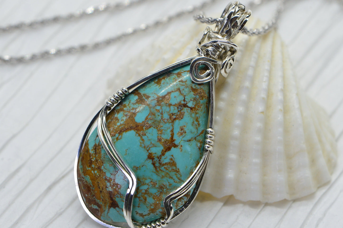 Kingman Turquoise Wire Wrapped Sterling silver Hand Cut Cabochon Raw Turquoise