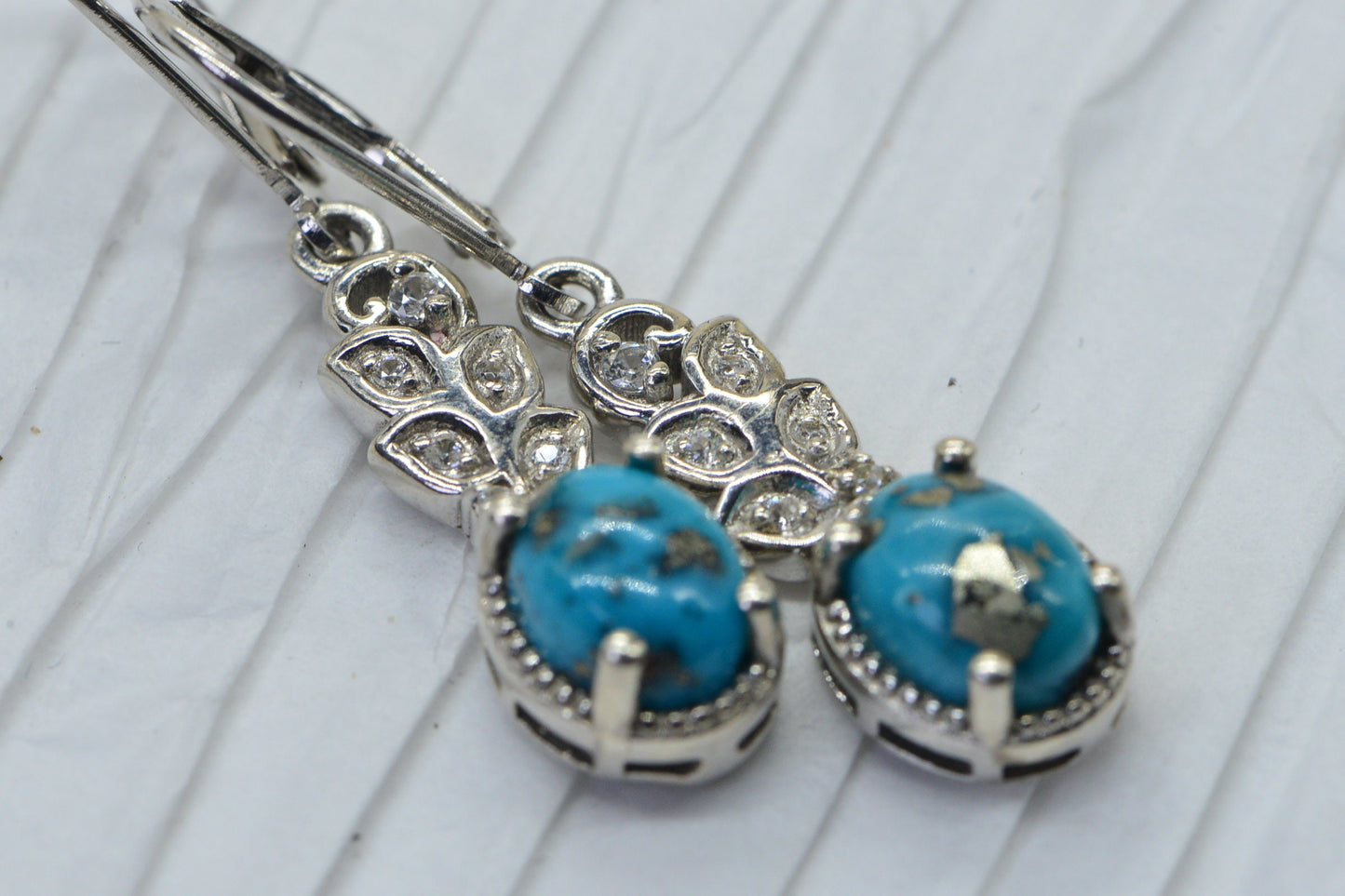 Sleeping Beauty Turquoise Pyrite Sterling Silver Dangle Earrings