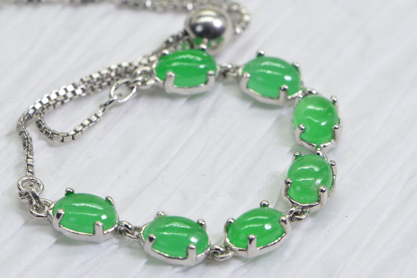 Apple Green Jade Bolo Bracelet: Sterling Silver Adjustable Stone Bracelet