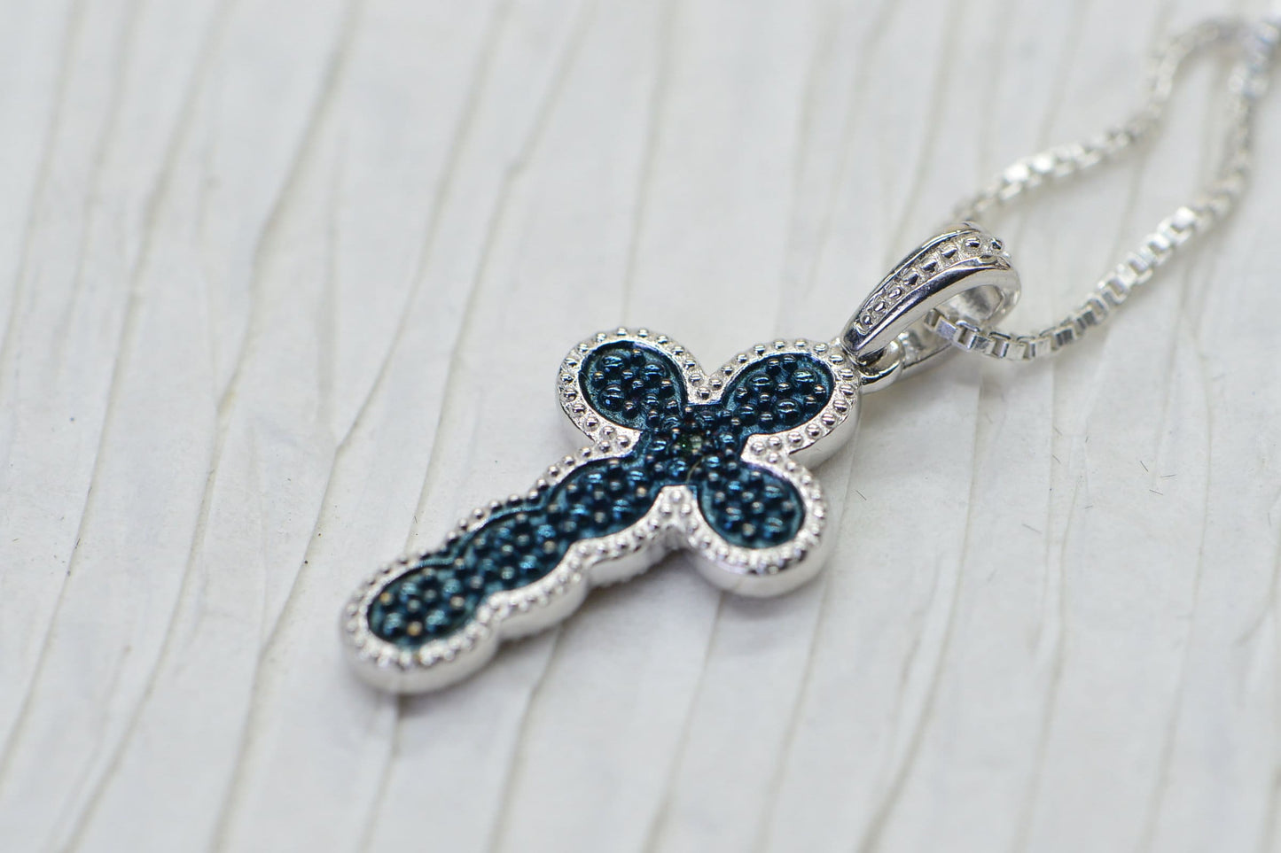 Blue Diamond Cross Pendant: Reversible 14K Yellow Gold Vermeil Necklace