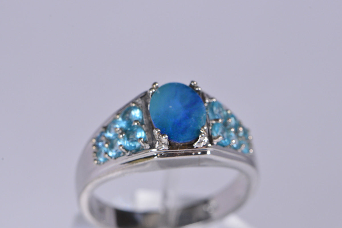 Australian Boulder Opal Ring: Sterling Silver Apatite Multi Stone